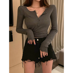 Harajuku V-Neck Button Long Sleeve Tee - T-Shirts - T-Shirts - 2