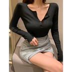 Harajuku V-Neck Button Long Sleeve Tee - T-Shirts - T-Shirts - 4