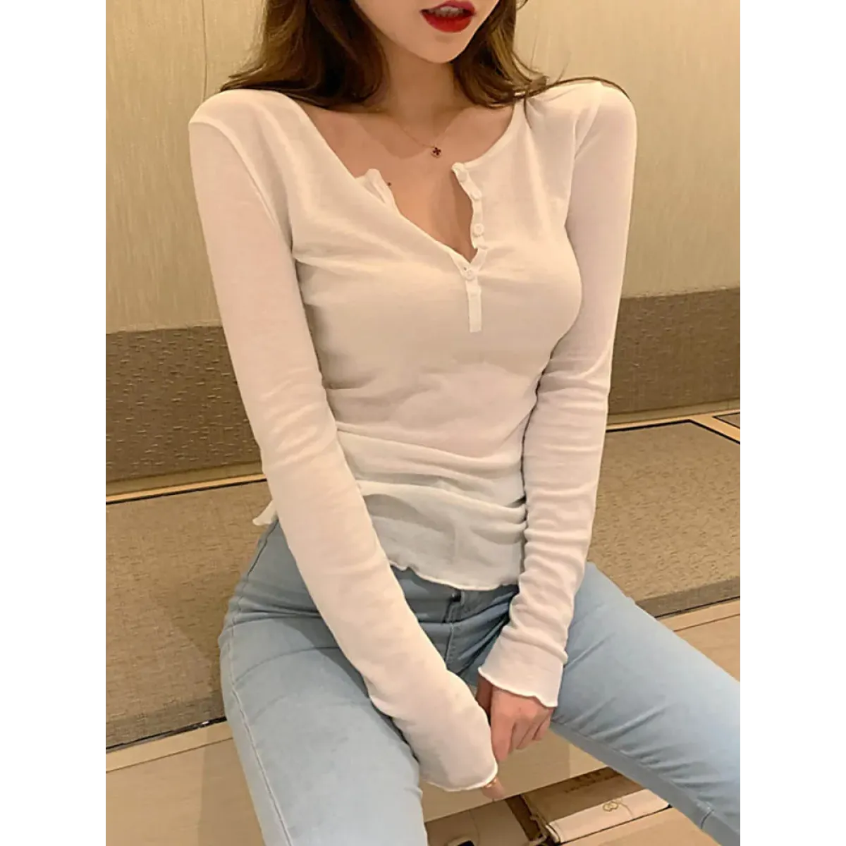 Harajuku V-Neck Button Long Sleeve Tee - T-Shirts - T-Shirts - 5