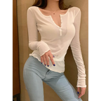 Harajuku V-Neck Button Long Sleeve Tee - T-Shirts - T-Shirts - 6