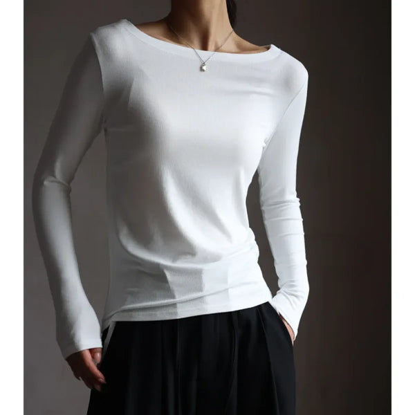 Modal Slash Neck Long Sleeve Tee - T-Shirts - T-Shirt - 1