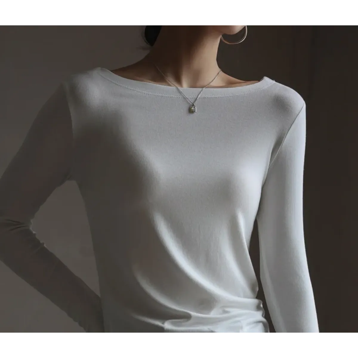 Modal Slash Neck Long Sleeve Tee - T-Shirts - T-Shirt - 2