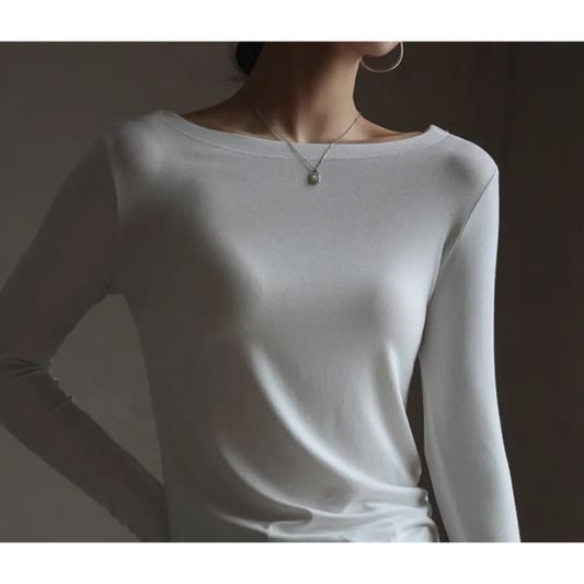 Modal Slash Neck Long Sleeve Tee - T-Shirts - T-Shirt - 2