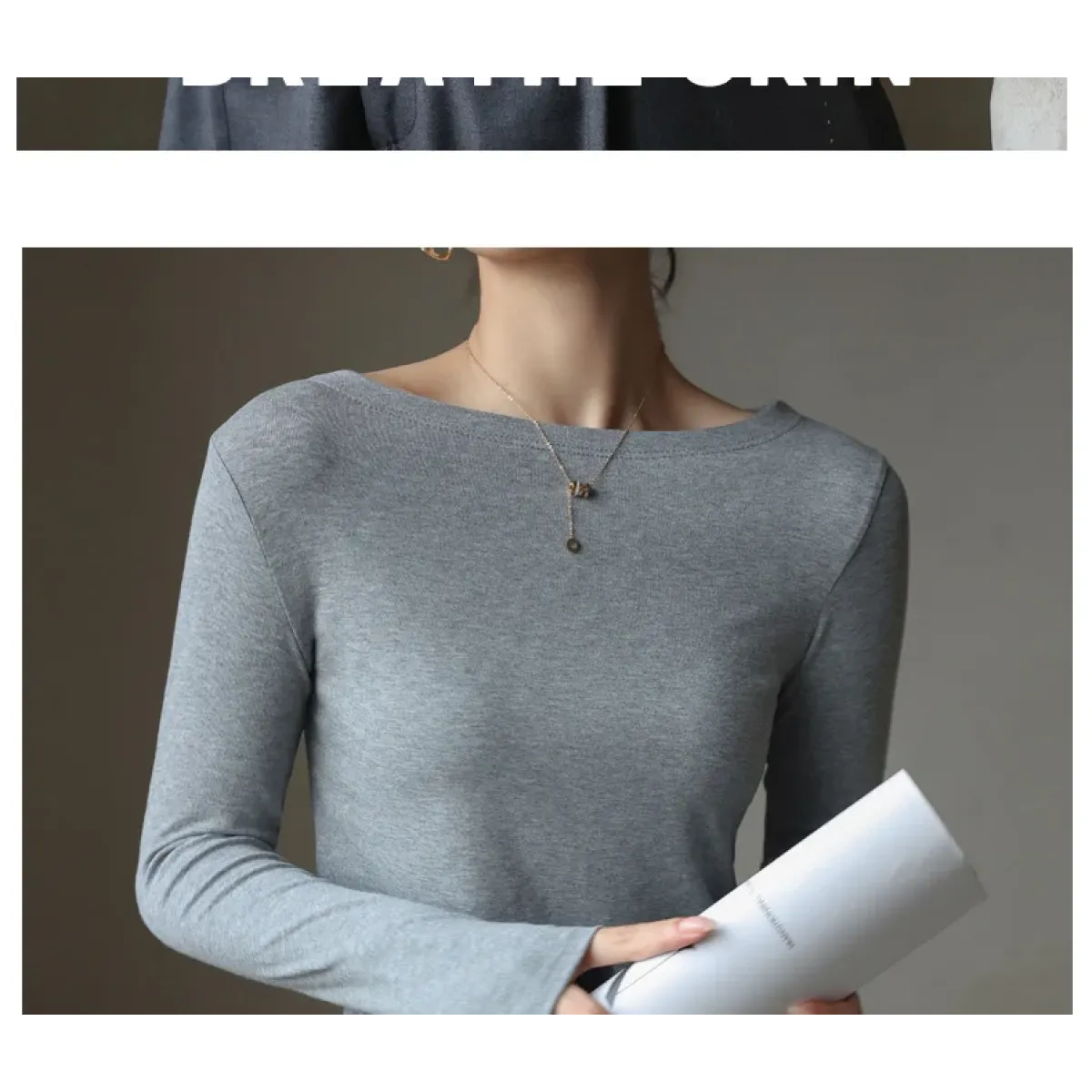 Modal Slash Neck Long Sleeve Tee - T-Shirts - T-Shirt - 3