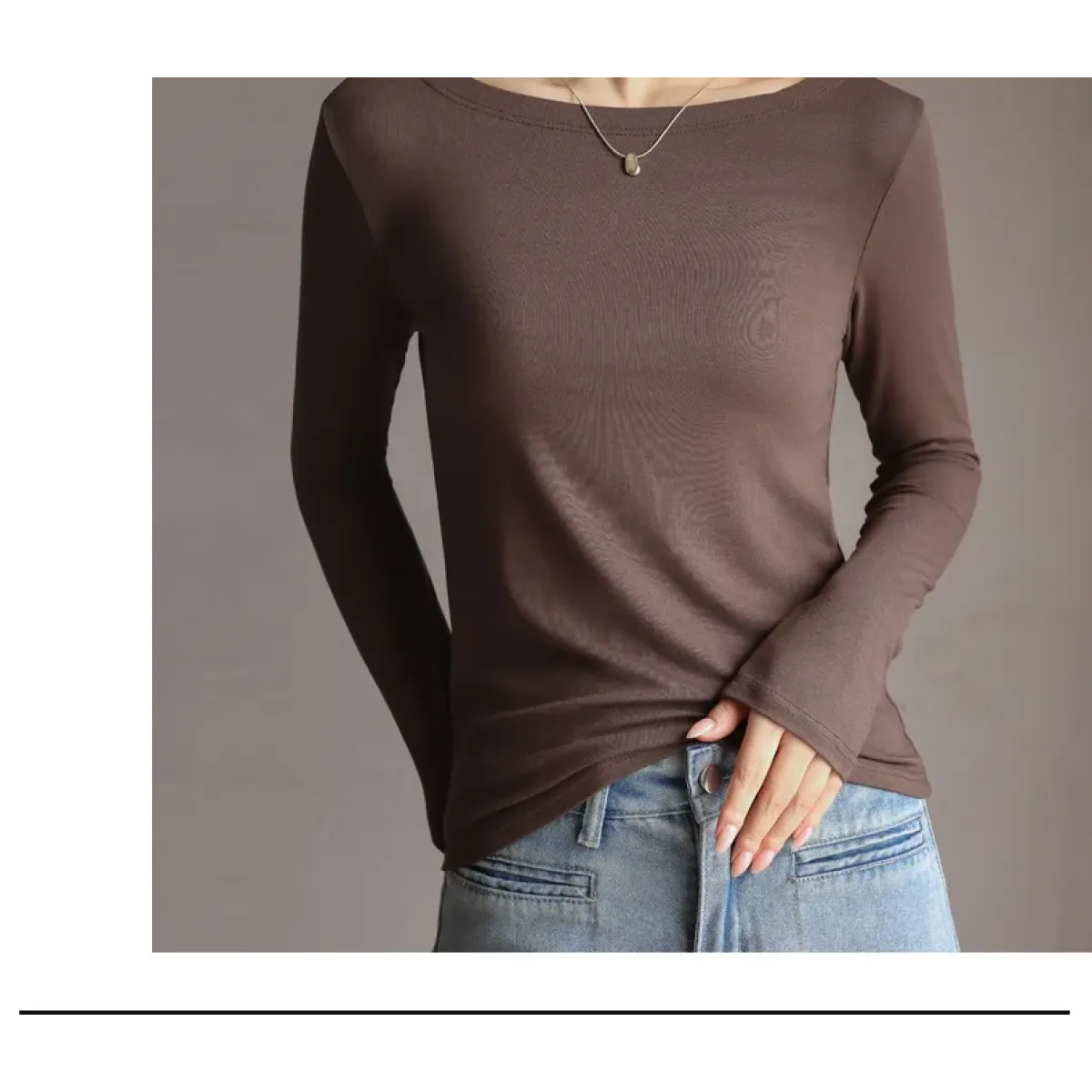 Modal Slash Neck Long Sleeve Tee - T-Shirts - T-Shirt - 4