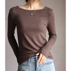 Modal Slash Neck Long Sleeve Tee - T-Shirts - T-Shirt - 7