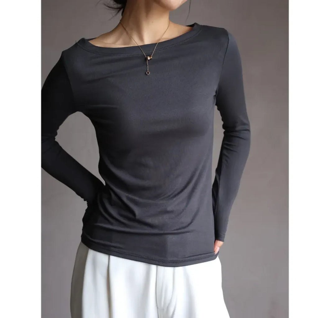 Modal Slash Neck Long Sleeve Tee - T-Shirts - T-Shirt - 8