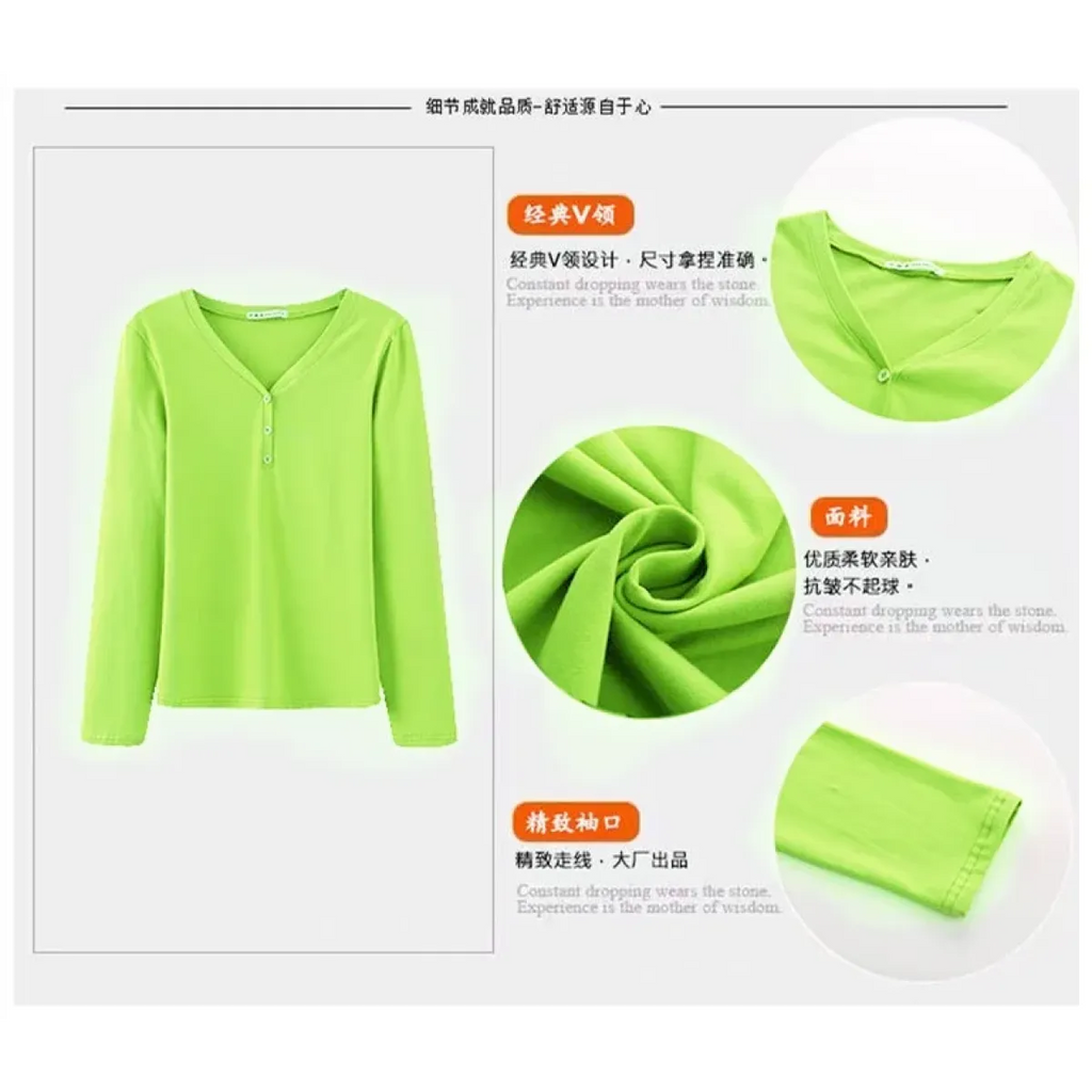 V-Neck Button Long Sleeve Tee - T-Shirts - T-Shirt - 2