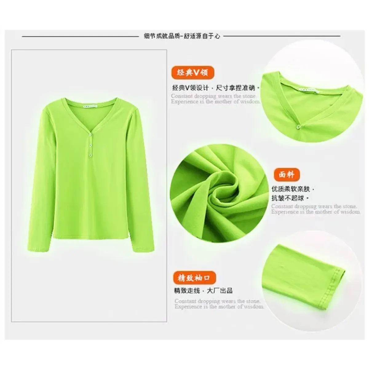 V-Neck Button Long Sleeve Tee - T-Shirts - T-Shirt - 2