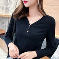 V-Neck Button Long Sleeve Tee - T-Shirts - T-Shirt - 5