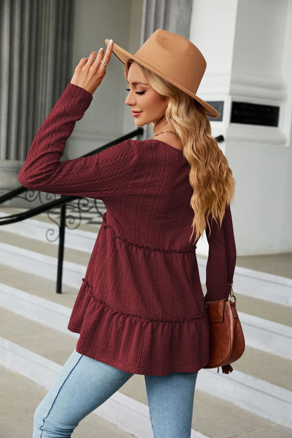 Long Sleeve V-Neck Cable-Knit Blouse - Women’s Clothing & Accessories - Shirts & Tops - 18 - 2024