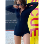 Japanese Style Black Zip Swimsuit with Long Sleeves - Women’s Clothing & Accessories - Swimsuits - 1