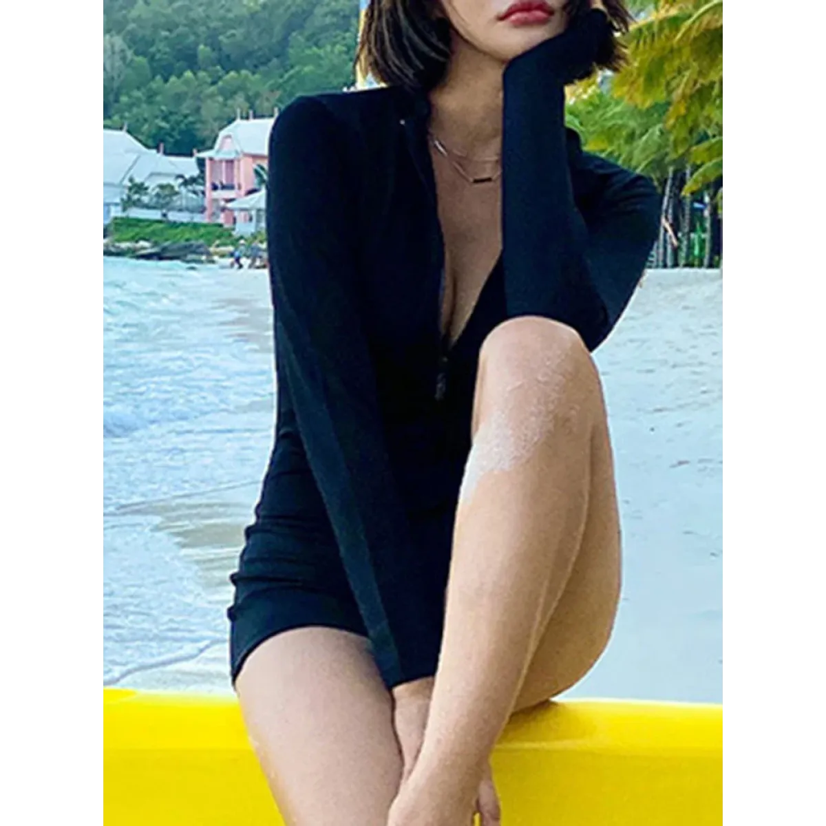 Japanese Style Black Zip Swimsuit with Long Sleeves - Women’s Clothing & Accessories - Swimsuits - 2