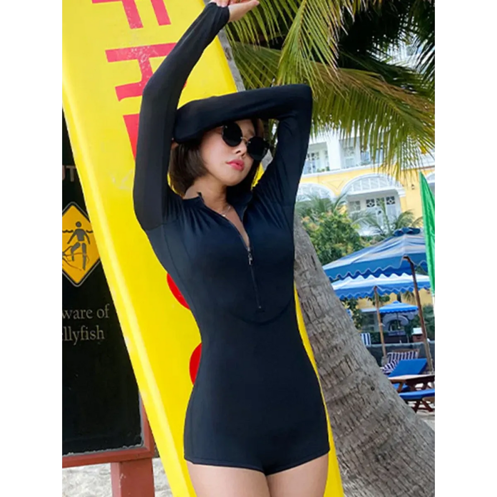 Japanese Style Black Zip Swimsuit with Long Sleeves - Women’s Clothing & Accessories - Swimsuits - 4