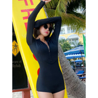 Japanese Style Black Zip Swimsuit with Long Sleeves - Women’s Clothing & Accessories - Swimsuits - 4