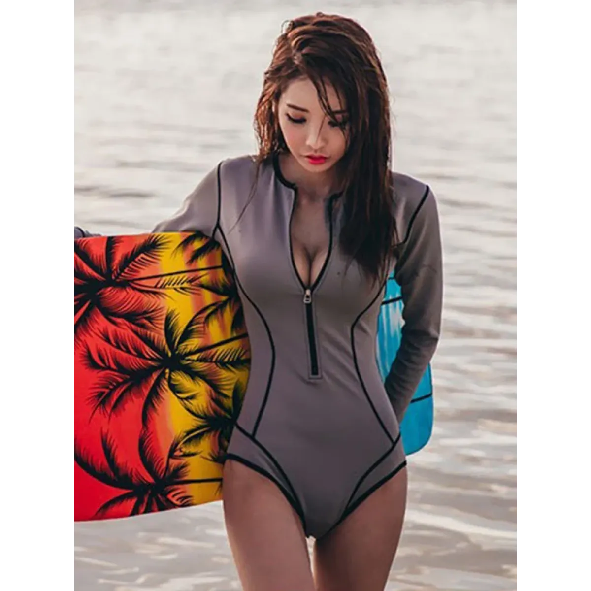 Zipper One-Piece Swimsuit – Sexy Long Sleeve Surf Bodysuit 2025 - Women’s Clothing & Accessories - Swimwear - 12