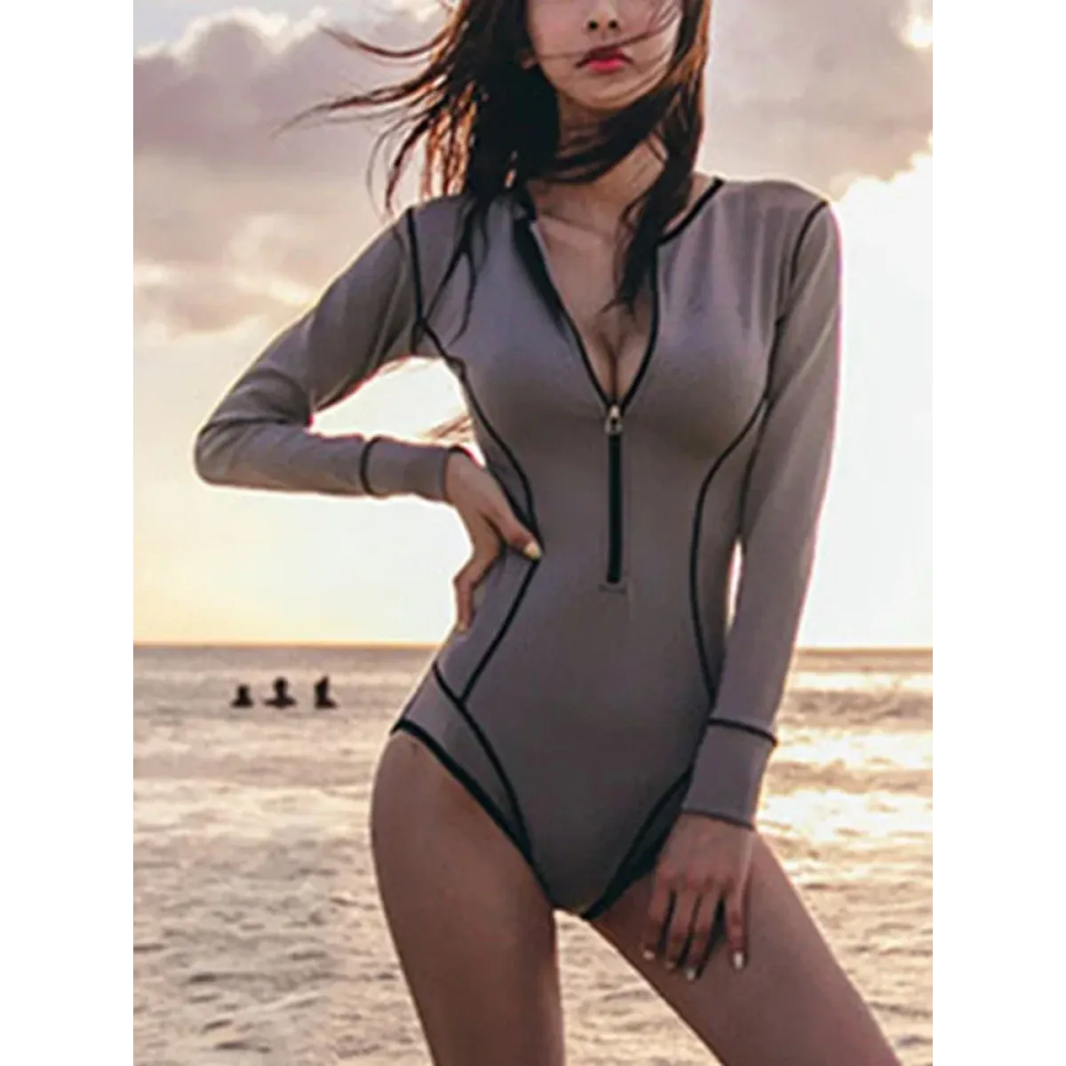 Zipper One-Piece Swimsuit – Sexy Long Sleeve Surf Bodysuit 2025 - Women’s Clothing & Accessories - Swimwear - 4