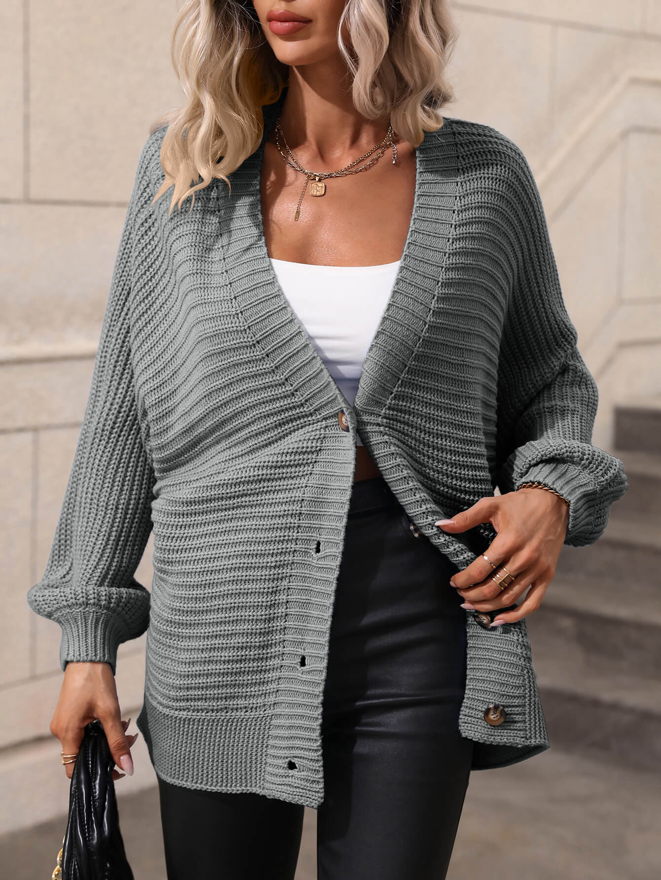 Button Down Horizontal-Ribbing Longline Cardigan - Women’s Clothing & Accessories - Shirts & Tops - 15 - 2024