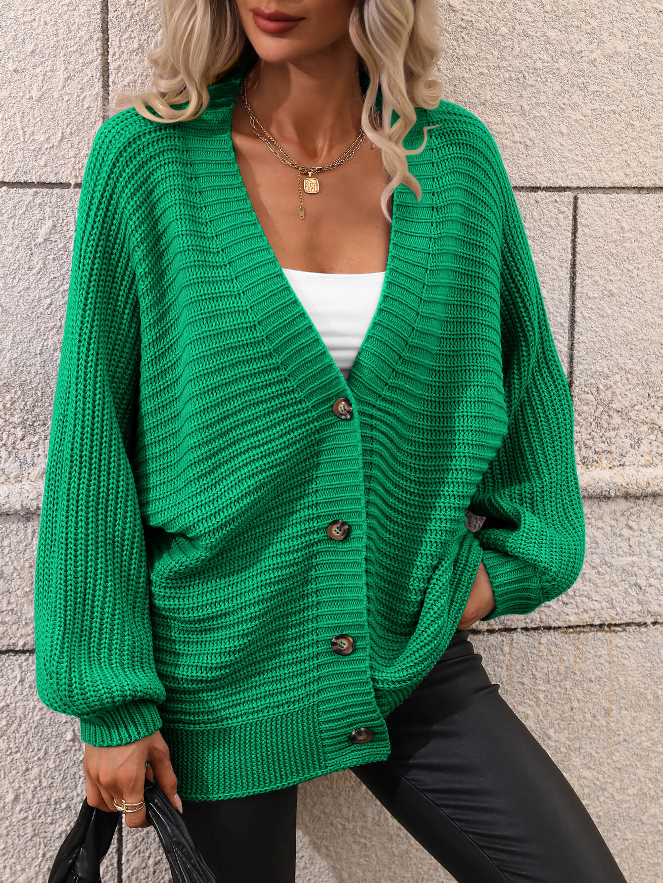 Button Down Horizontal-Ribbing Longline Cardigan - Green / S - Women’s Clothing & Accessories - Shirts & Tops - 5 - 2024