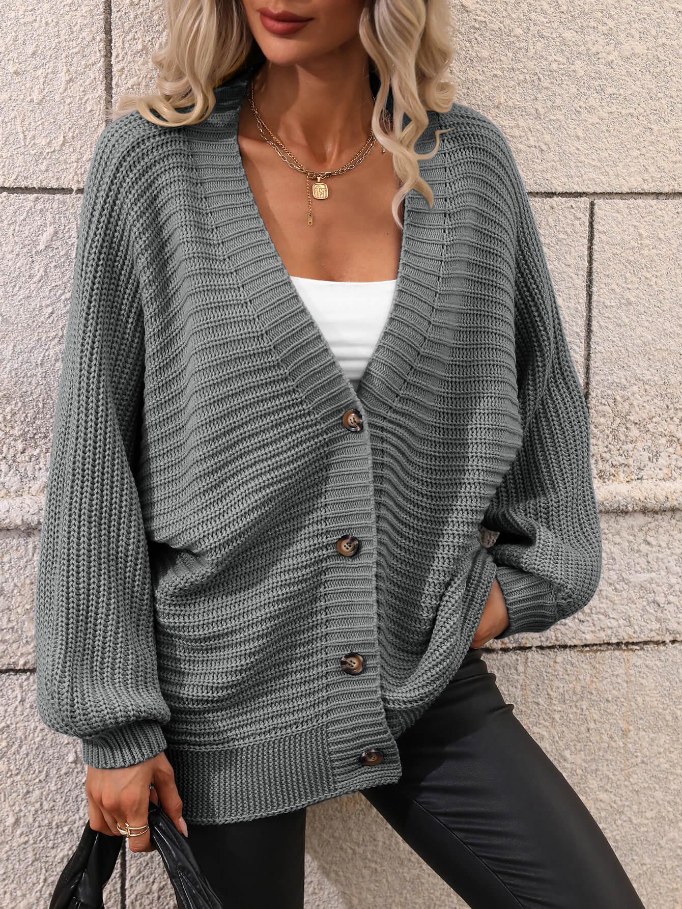 Button Down Horizontal-Ribbing Longline Cardigan - Gray / S - Women’s Clothing & Accessories - Shirts & Tops - 16 - 2024