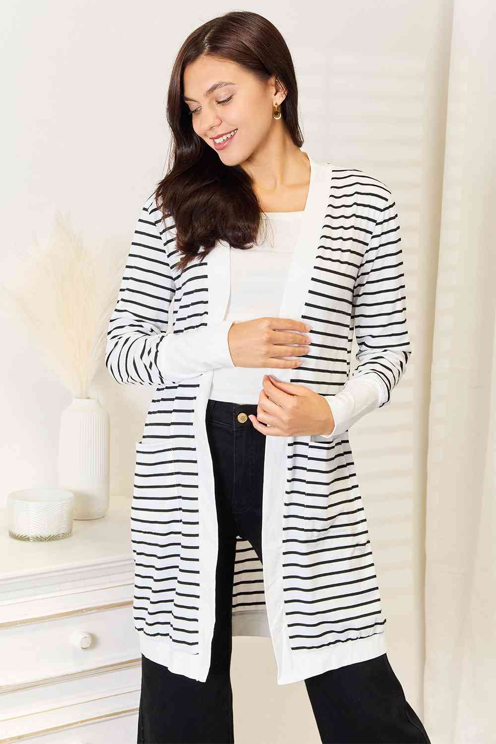 Striped Open Front Longline Cardigan - Women’s Clothing & Accessories - Shirts & Tops - 3 - 2024