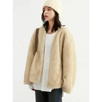 Plush V-Neck Loose Fit Jacket - Jackets & Coats - Jacket - 5