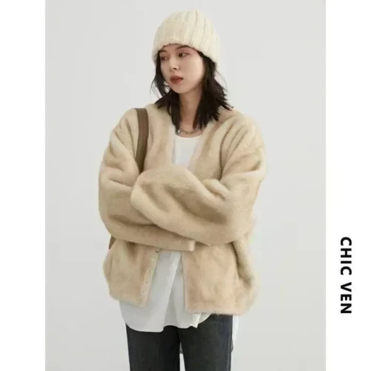 Plush V-Neck Loose Fit Jacket - Jackets & Coats - Jacket - 6