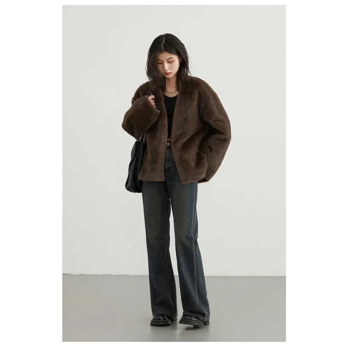 Plush V-Neck Loose Fit Jacket - Jackets & Coats - Jacket - 1