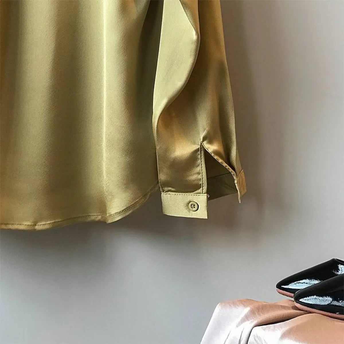 Loose Satin V-Neck Blouse – Soft Minimalist Style - Women’s - 28