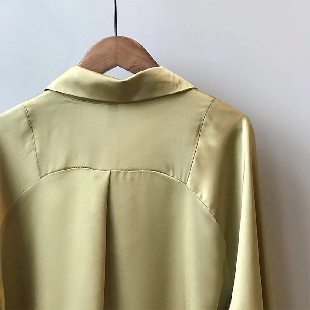 Loose Satin V-Neck Blouse – Soft Minimalist Style - Women’s - 27