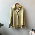 Loose Satin V-Neck Blouse – Soft Minimalist Style - Women’s - 3