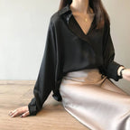 Loose Satin V-Neck Blouse – Soft Minimalist Style - Women’s - 15