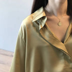 Loose Satin V-Neck Blouse – Soft Minimalist Style - Women’s - 10