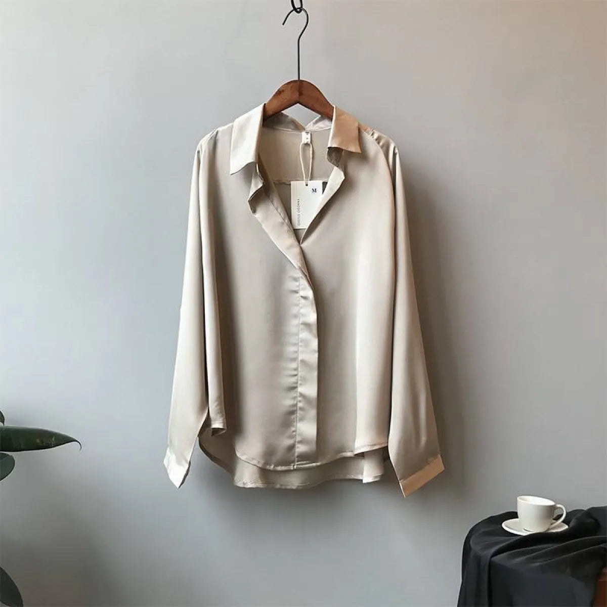 Loose Satin V-Neck Blouse – Soft Minimalist Style - Women’s - 21