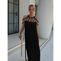 Loose Sleeveless Maxi Beach Dress: Off-Shoulder Crochet Cut-Out Design - All Dresses - 1