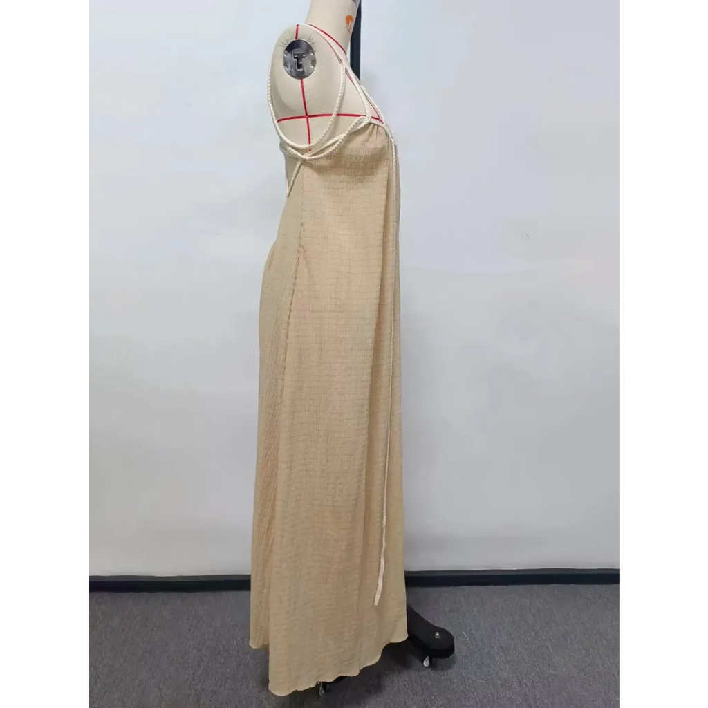 Loose Sleeveless Maxi Beach Dress: Off-Shoulder Crochet Cut-Out Design - All Dresses - 7