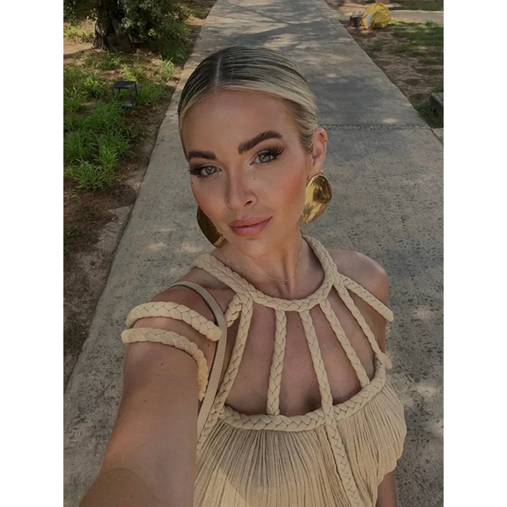 Loose Sleeveless Maxi Beach Dress: Off-Shoulder Crochet Cut-Out Design - All Dresses - 5