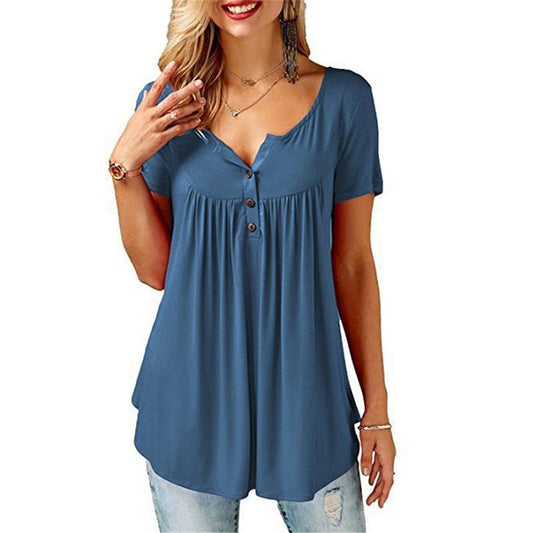 Women’s Loose Summer V-Neck T-Shirt - T-Shirts - Shirts & Tops - 1 - 2024