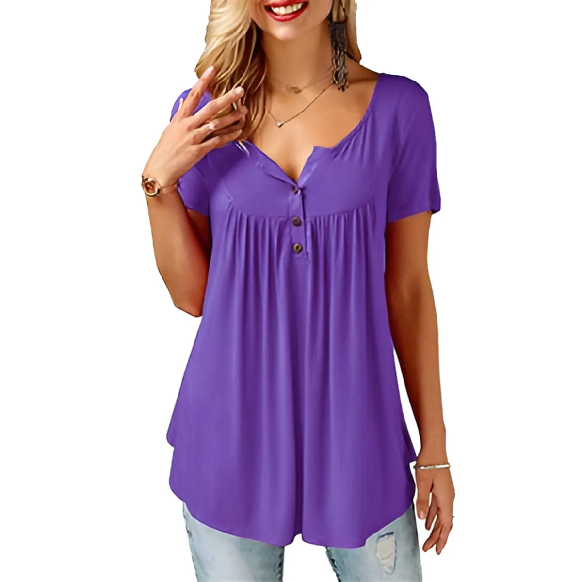 Women’s Loose Summer V-Neck T-Shirt - T-Shirts - 10