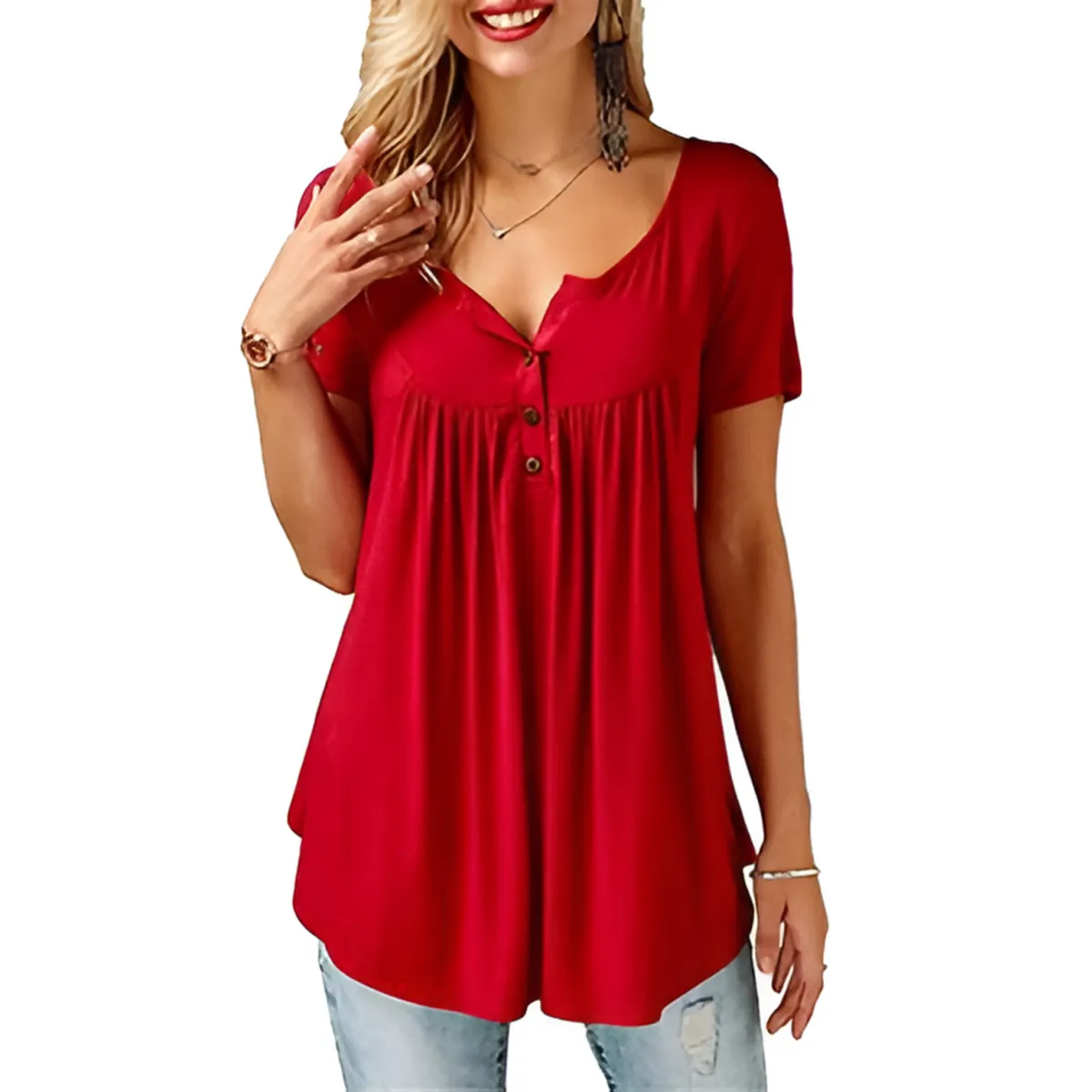 Women’s Loose Summer V-Neck T-Shirt - T-Shirts - 11