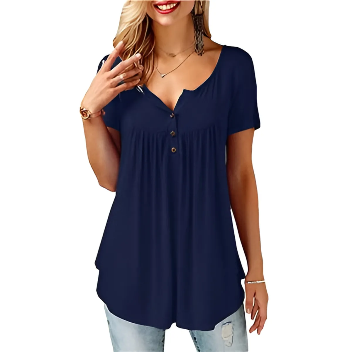 Women’s Loose Summer V-Neck T-Shirt - T-Shirts - 12