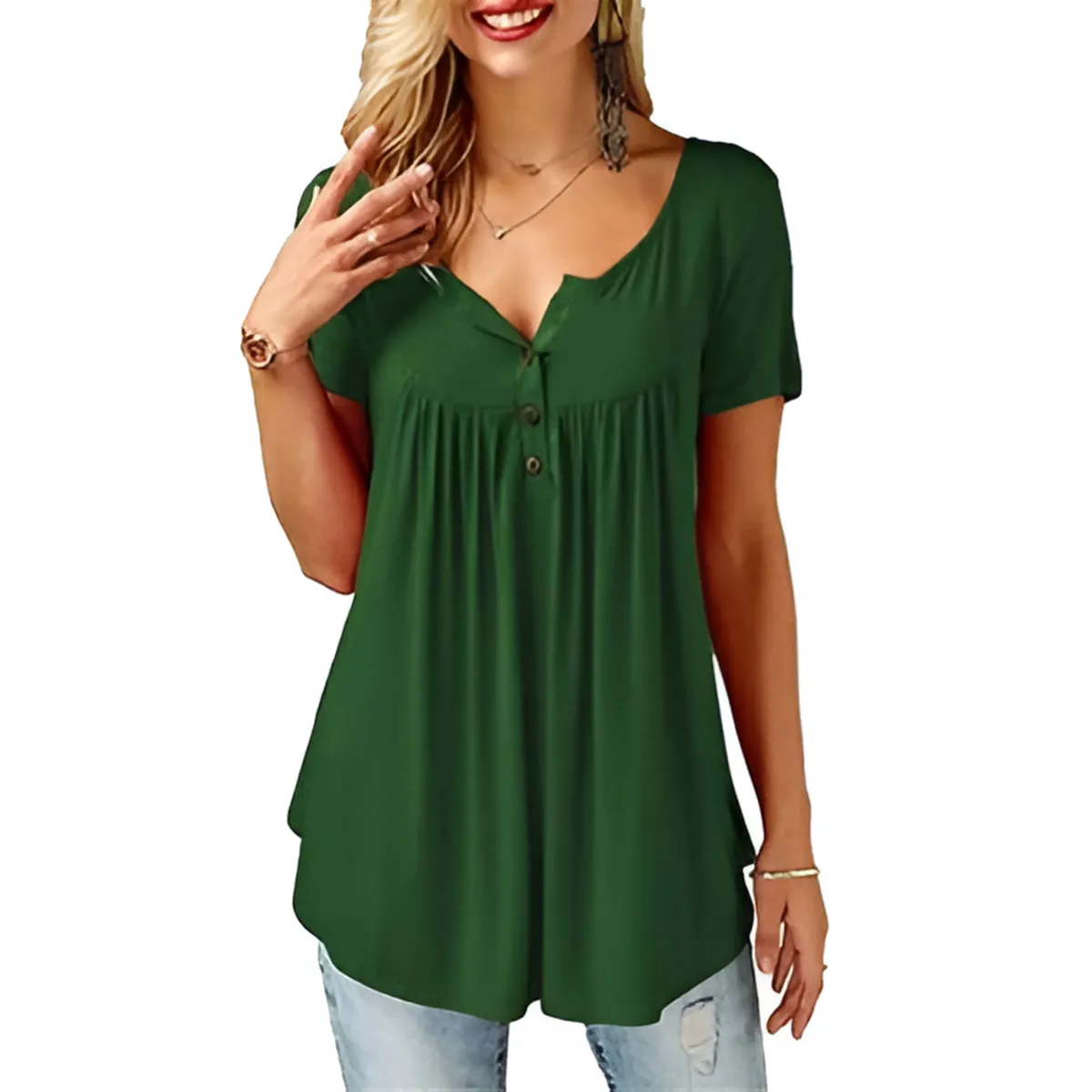 Women’s Loose Summer V-Neck T-Shirt - T-Shirts - 13