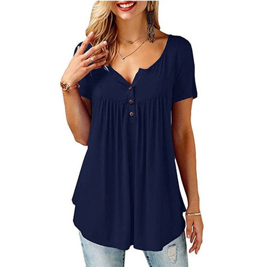 Women’s Loose Summer V-Neck T-Shirt - T-Shirts - Shirts & Tops - 2 - 2024