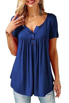 Women’s Loose Summer V-Neck T-Shirt - Blue / M - T-Shirts - Shirts & Tops - 6 - 2024