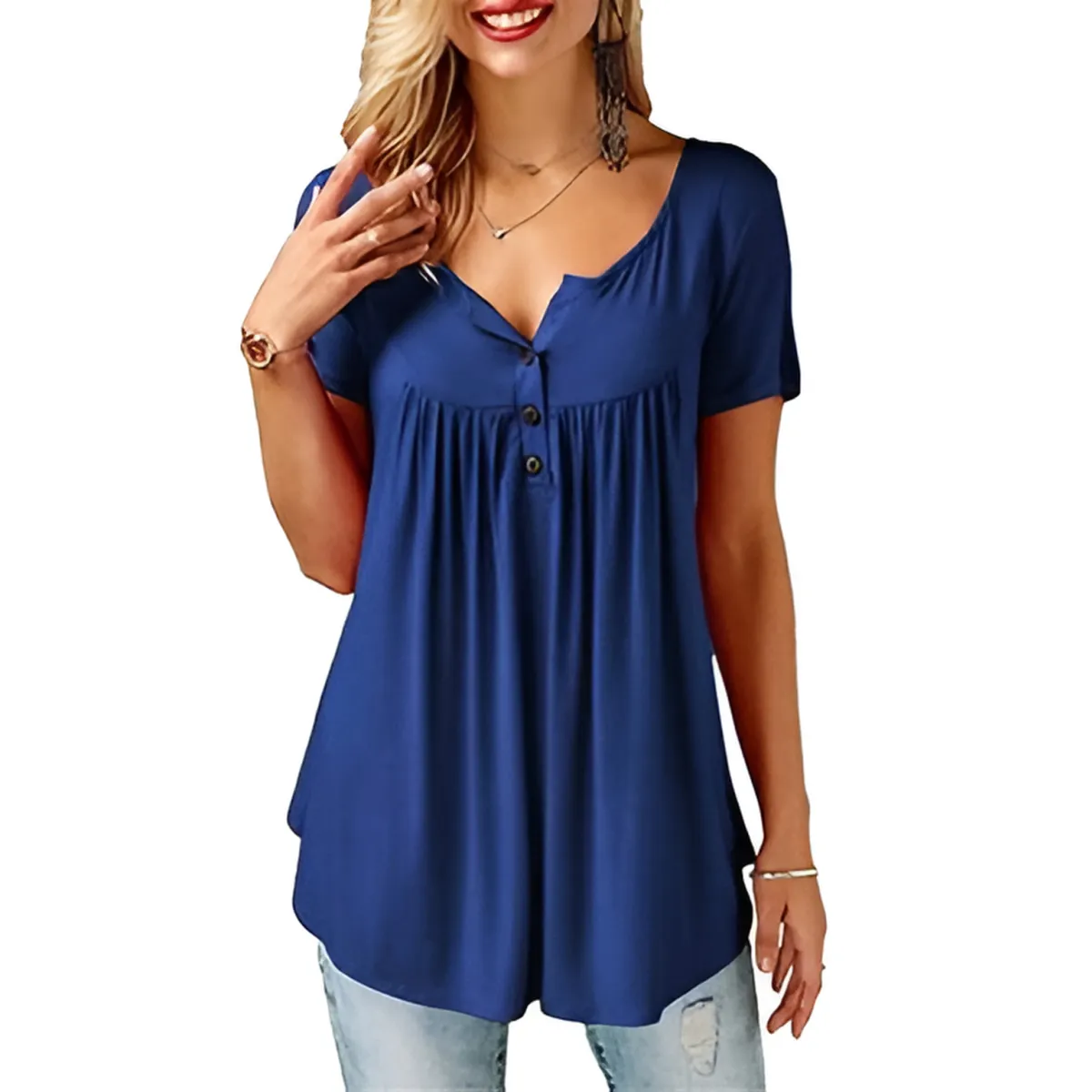 Women’s Loose Summer V-Neck T-Shirt - T-Shirts - 6