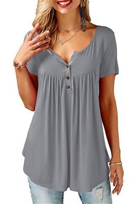 Women’s Loose Summer V-Neck T-Shirt - Gray / M - T-Shirts - Shirts & Tops - 7 - 2024