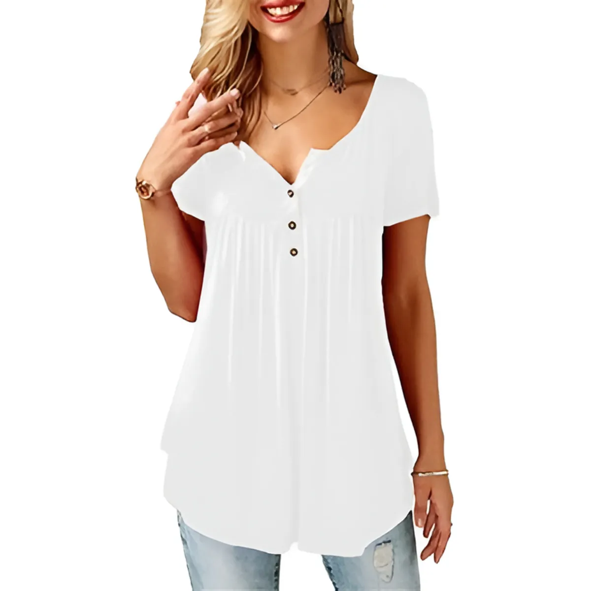 Women’s Loose Summer V-Neck T-Shirt - T-Shirts - 8