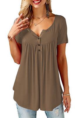 Women’s Loose Summer V-Neck T-Shirt - Khaki / M - T-Shirts - Shirts & Tops - 9 - 2024