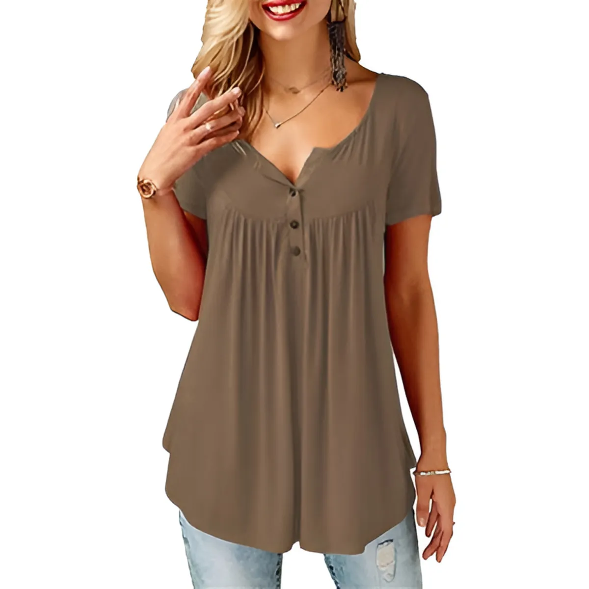 Women’s Loose Summer V-Neck T-Shirt - T-Shirts - 9
