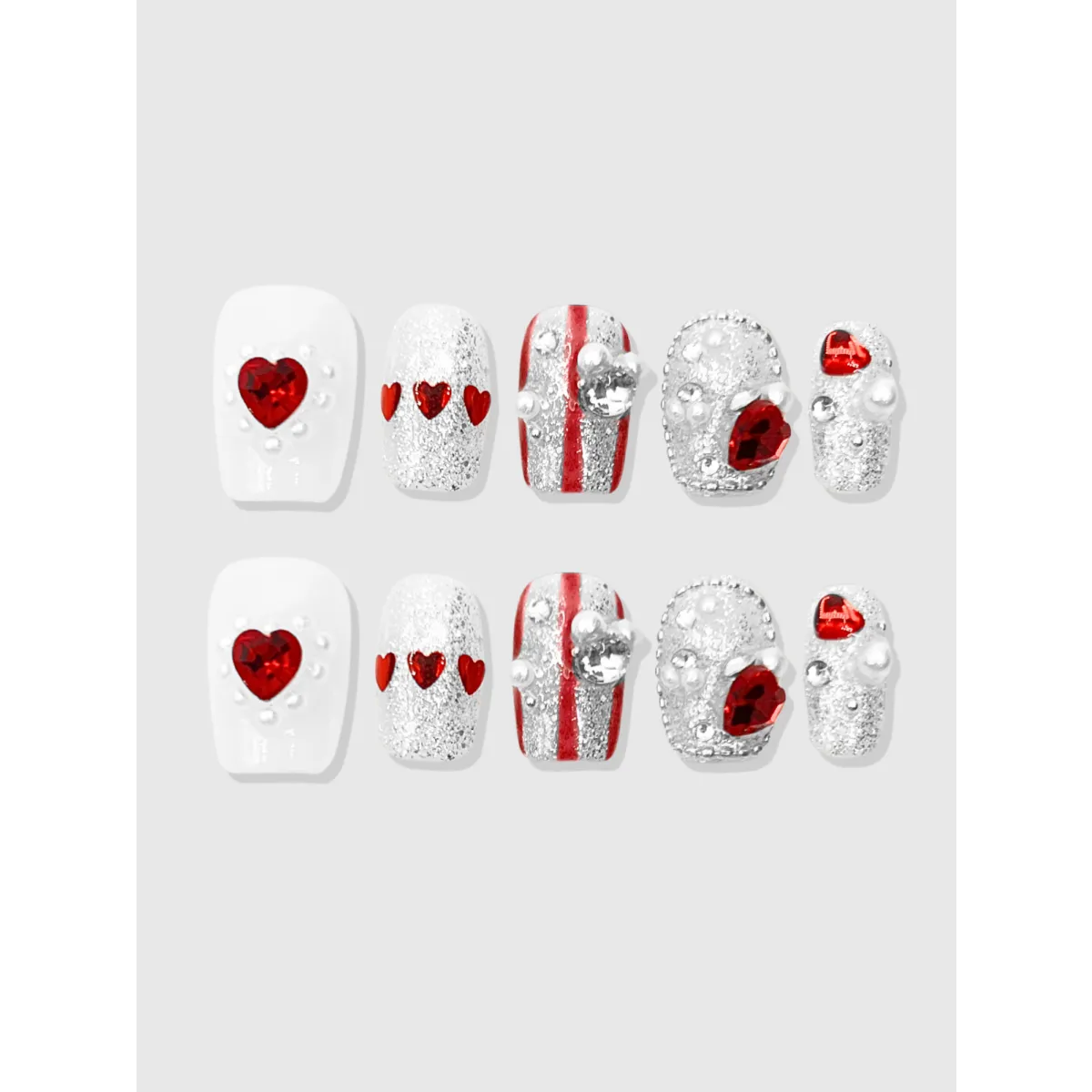 Love Arrow Heart Gem Press-On Nails - Harajuku Style - Cosmetics - 1